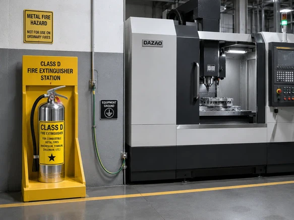Emergency Class D fire suppression station and grounded equipment for magnesium safety compliance Emergency Class D fire suppression station and grounded equipment for magnesium safety compliance