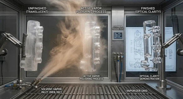 Industrial vapor polishing PC process to achieve optical clarity for custom polycarbonate components Industrial vapor polishing PC process to achieve optical clarity for custom polycarbonate components