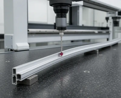 Coordinate Measuring Machine CMM inspection of residual stress warping in 6063 aluminum profile Coordinate Measuring Machine CMM inspection of residual stress warping in 6063 aluminum profile
