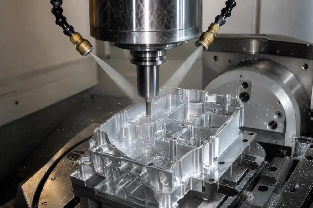 5-axis CNC machining of complex aluminum housing following a strict DFM review for CNC machined parts at Dazao facility 5-axis CNC machining of complex aluminum housing following a strict DFM review for CNC machined parts at Dazao facility
