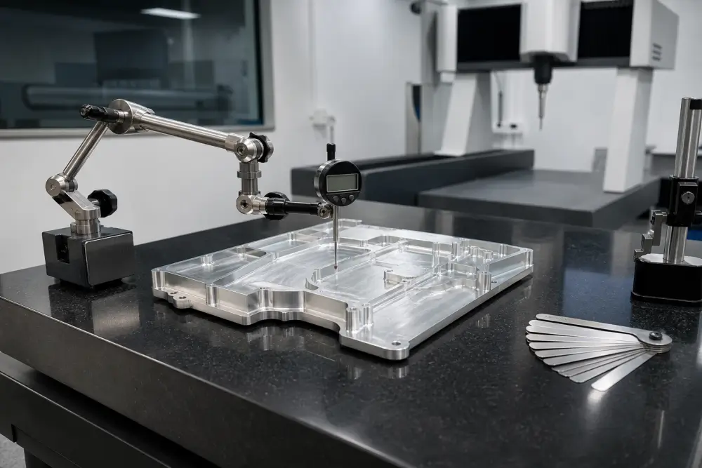 Coordinate measuring machine inspecting geometric tolerance and deflection on lightweight CNC parts at Dazao Coordinate measuring machine inspecting geometric tolerance and deflection on lightweight CNC parts at Dazao