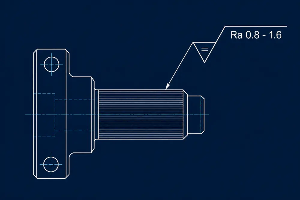 Detailed mechanical drawing note illustrating how to specify brushed finish on engineering drawing with ASME Y14.36M lay symbol Detailed mechanical drawing note illustrating how to specify brushed finish on engineering drawing with ASME Y14.36M lay symbol
